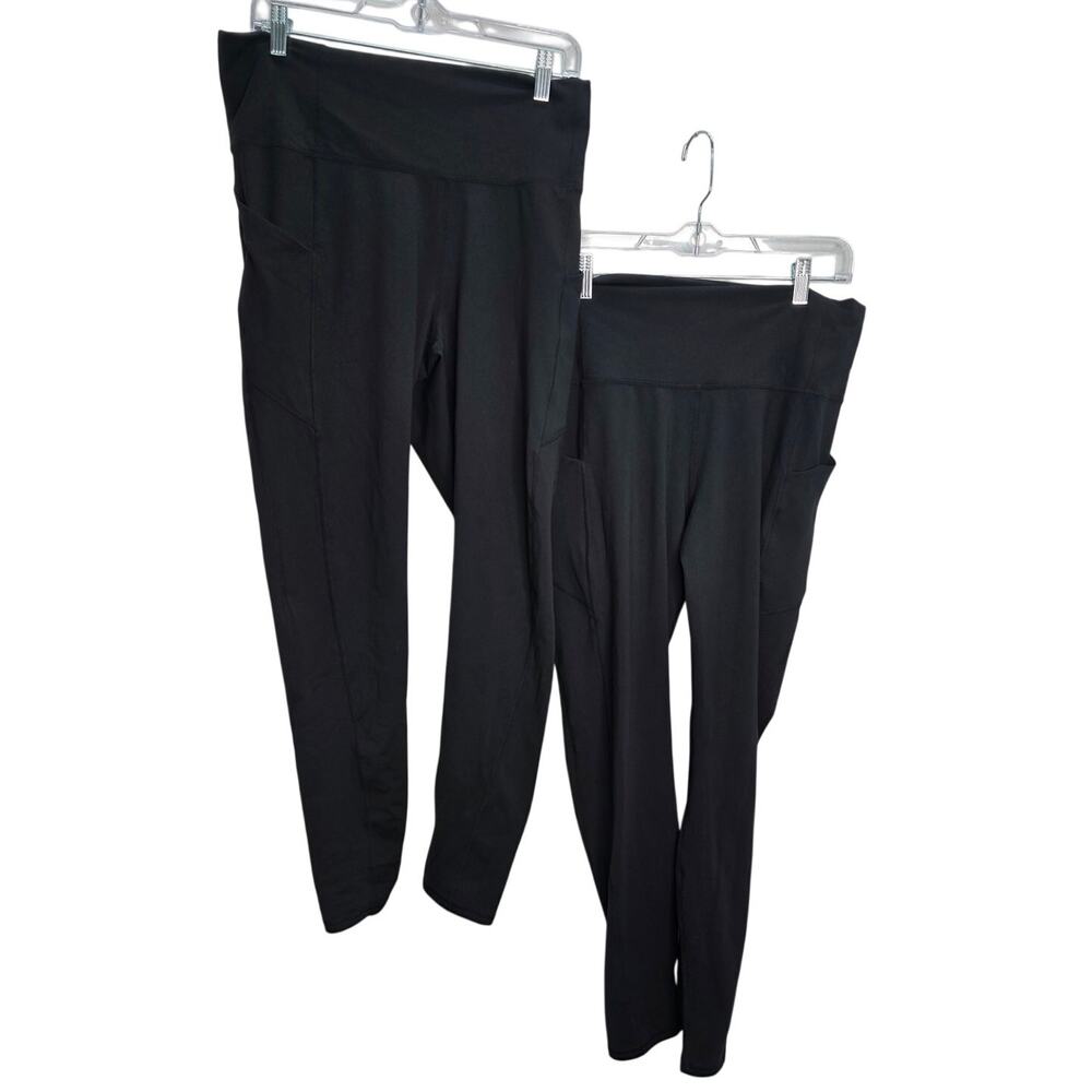 PureLuxe Fabletics Leggings 2 Pair XXL 1X Black High Rise Side Pockets